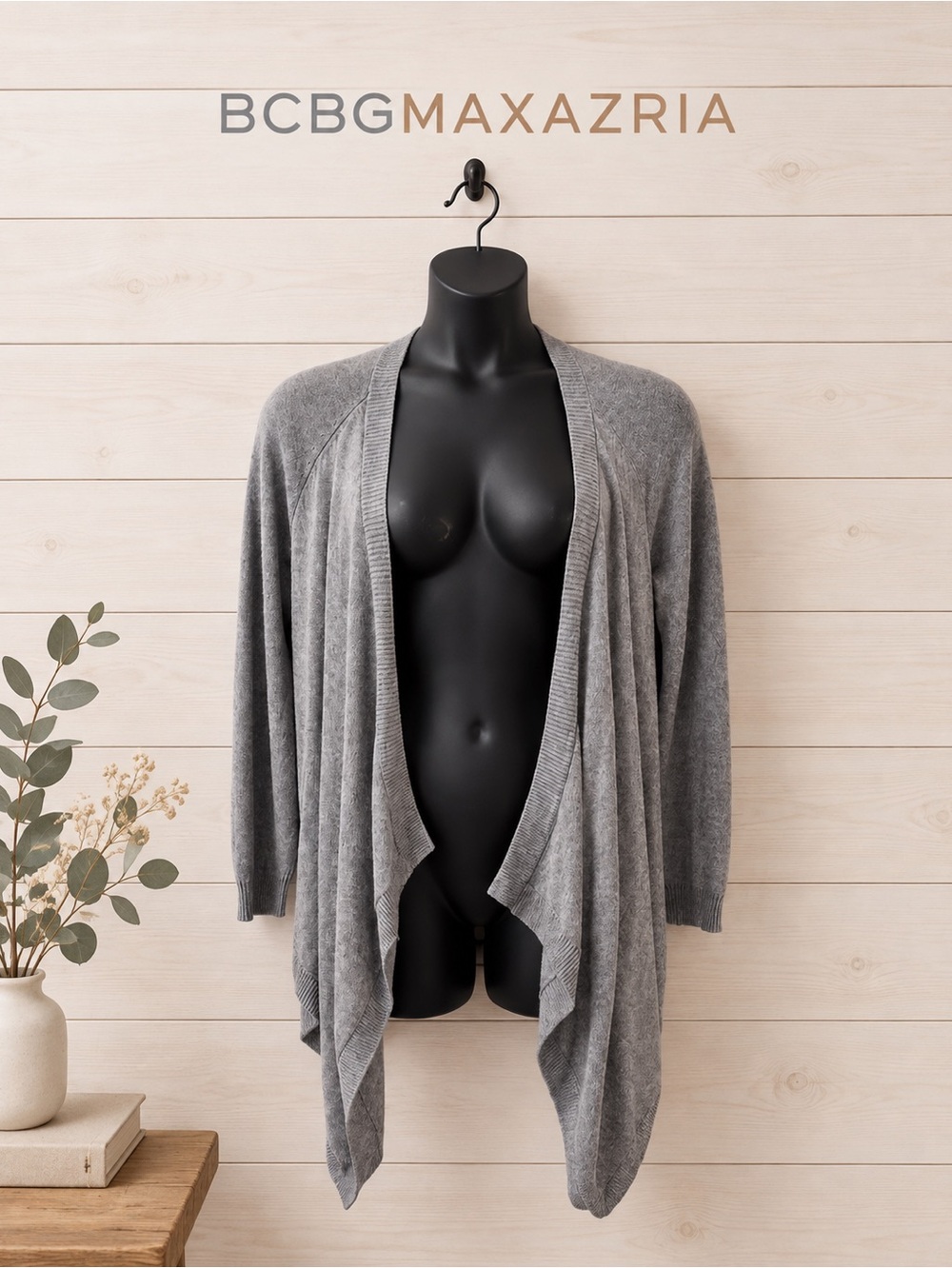 BCBGMAXAZRIA Grey Open Front Draped Cardigan – Size M/L